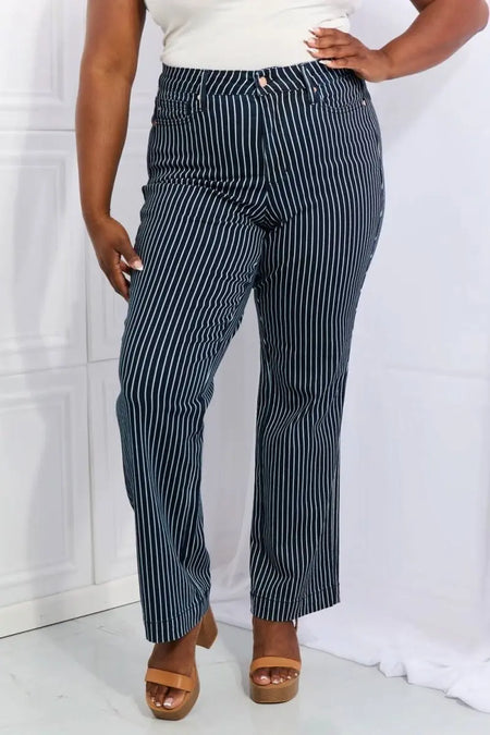 Judy Blue Cassidy Full Size High Waisted Tummy Control Striped Straight Jeans - Sleekdenim.com