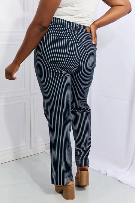 Judy Blue Cassidy Full Size High Waisted Tummy Control Striped Straight Jeans - Sleekdenim.com