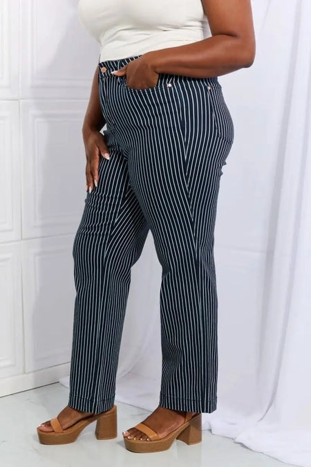 Judy Blue Cassidy Full Size High Waisted Tummy Control Striped Straight Jeans - Sleekdenim.com