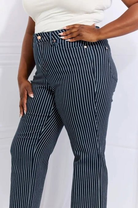 Judy Blue Cassidy Full Size High Waisted Tummy Control Striped Straight Jeans - Sleekdenim.com