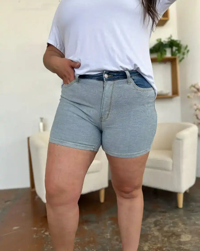 Judy Blue Color Block Denim Shorts 15256 - Sleekdenim.com