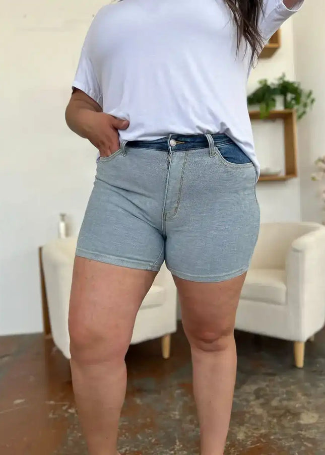 Judy Blue Color Block Denim Shorts 15256 - Sleekdenim.com
