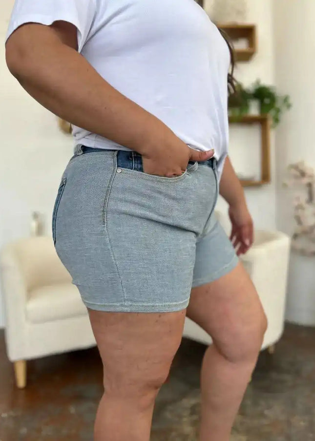 Judy Blue Color Block Denim Shorts 15256 - Sleekdenim.com