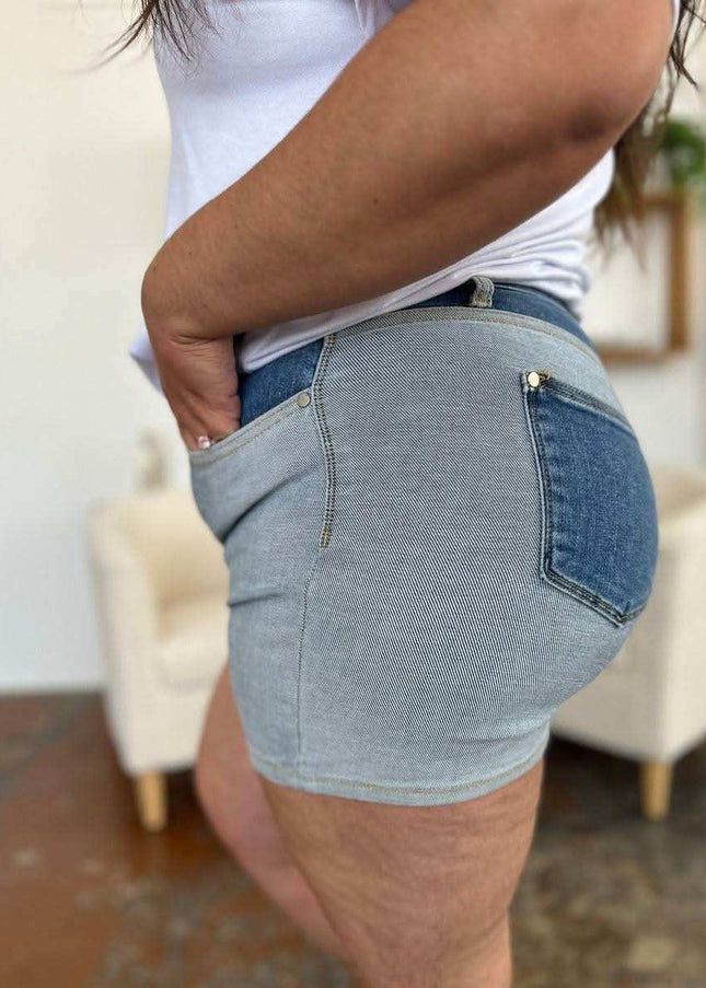 Judy Blue Color Block Denim Shorts 15256 - Sleekdenim.com