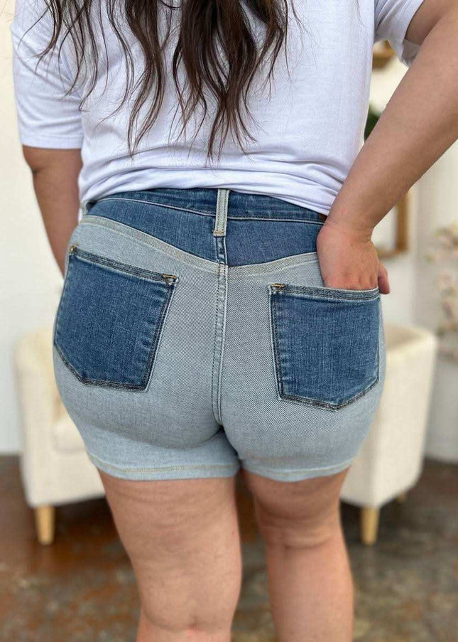 Judy Blue Color Block Denim Shorts 15256 - Sleekdenim.com