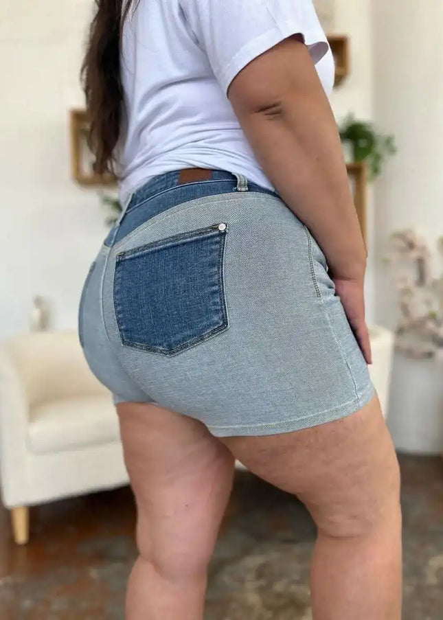 Judy Blue Color Block Denim Shorts 15256 - Sleekdenim.com