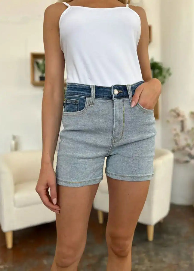 Judy Blue Color Block Denim Shorts 15256 - Sleekdenim.com