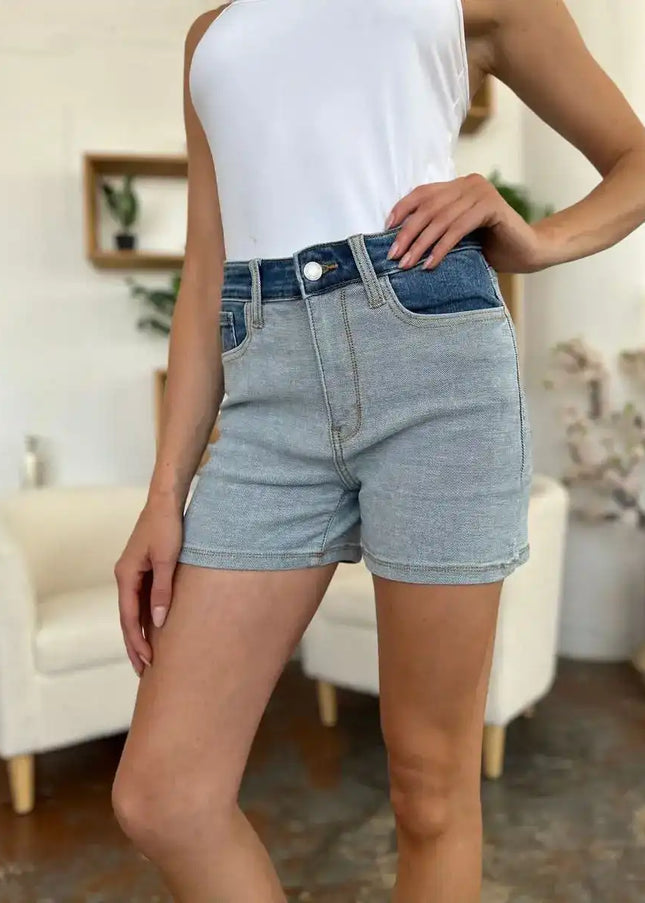 Judy Blue Color Block Denim Shorts 15256 - Sleekdenim.com