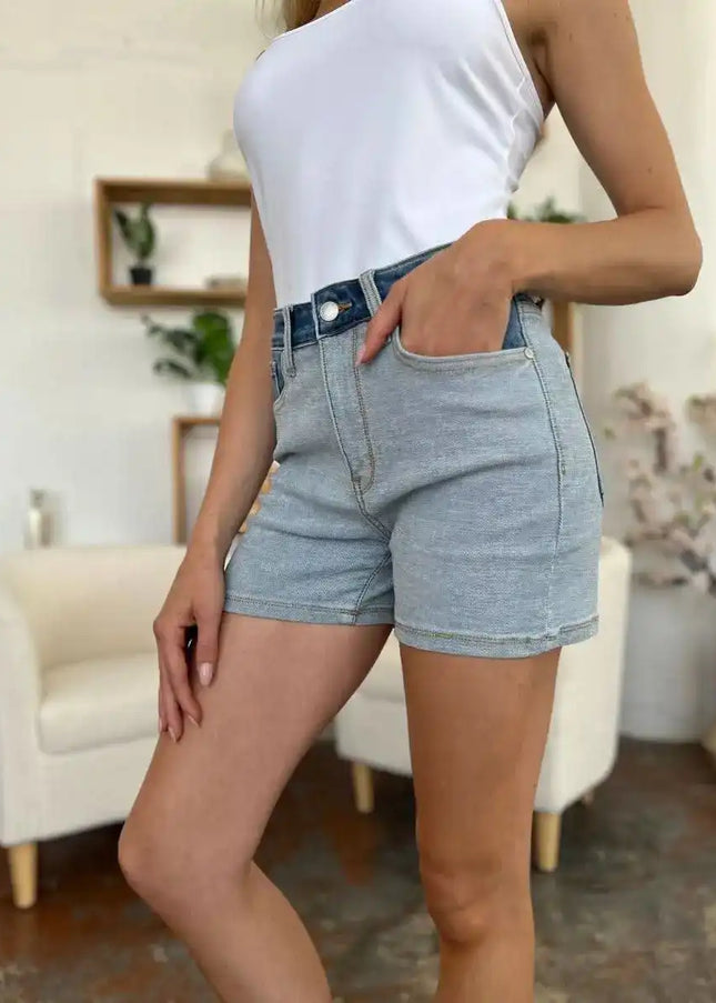 Judy Blue Color Block Denim Shorts 15256 - Sleekdenim.com