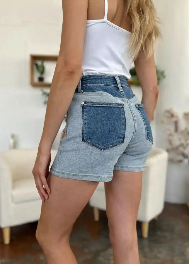 Judy Blue Color Block Denim Shorts 15256 - Sleekdenim.com