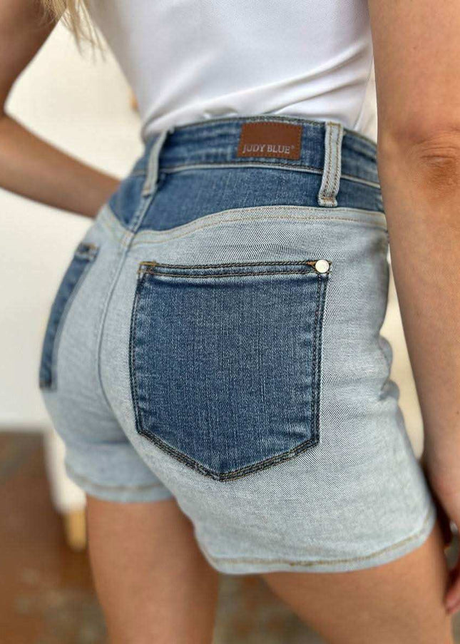 Judy Blue Color Block Denim Shorts 15256 - Sleekdenim.com