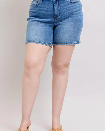Judy Blue Double Button Denim Shorts with Pockets in Plus and Regular Sizes - Sleekdenim.com