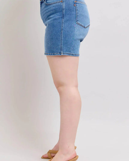 Judy Blue Double Button Denim Shorts with Pockets in Plus and Regular Sizes - Sleekdenim.com