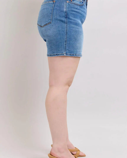 Judy Blue Double Button Denim Shorts with Pockets in Plus and Regular Sizes - Sleekdenim.com
