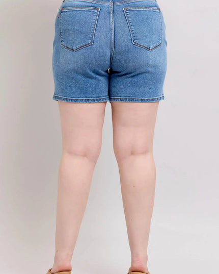 Judy Blue Double Button Denim Shorts with Pockets in Plus and Regular Sizes - Sleekdenim.com