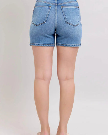 Judy Blue Double Button Denim Shorts with Pockets in Plus and Regular Sizes - Sleekdenim.com