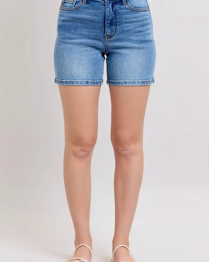 Judy Blue Double Button Denim Shorts with Pockets in Plus and Regular Sizes - Sleekdenim.com