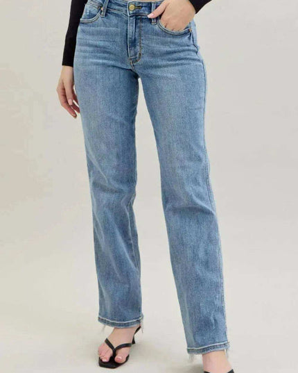 Judy Blue Frayed Hem Cell Phone Pocket Dad Jeans 82540 - Sleekdenim.com