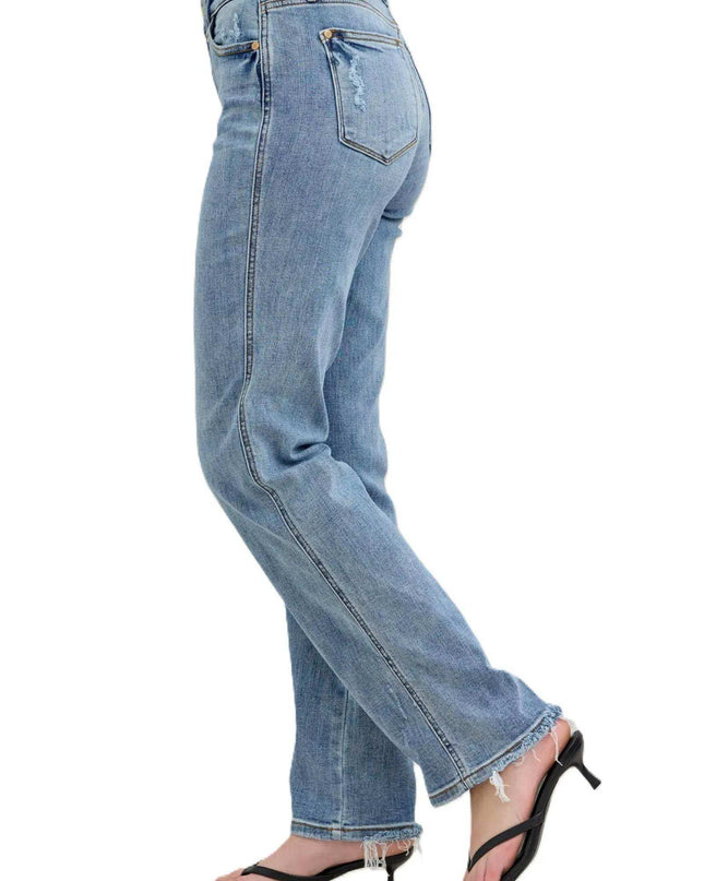 Judy Blue Frayed Hem Cell Phone Pocket Dad Jeans 82540 - Sleekdenim.com