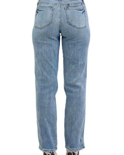 Judy Blue Frayed Hem Cell Phone Pocket Dad Jeans 82540 - Sleekdenim.com