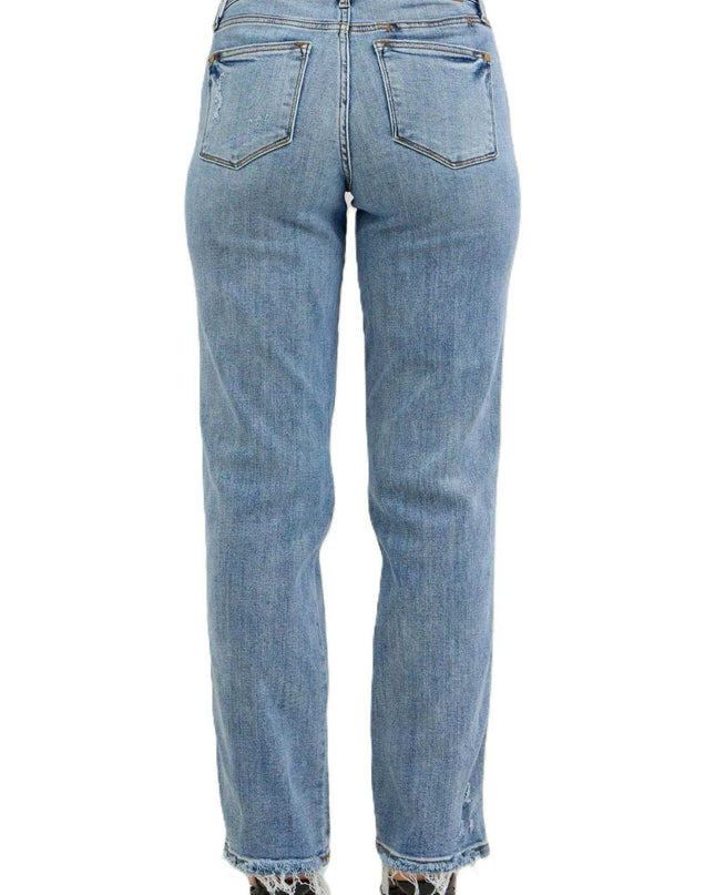 Judy Blue Frayed Hem Cell Phone Pocket Dad Jeans 82540 - Sleekdenim.com