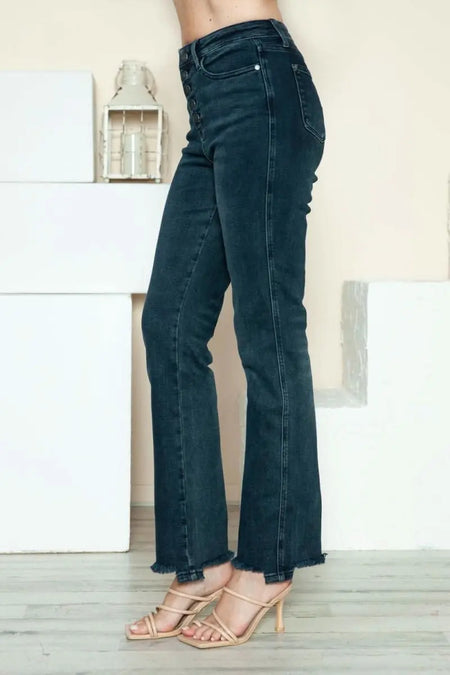 Judy Blue Full Size Button Fly Hem Destroy Straight Jeans - Sleekdenim.com