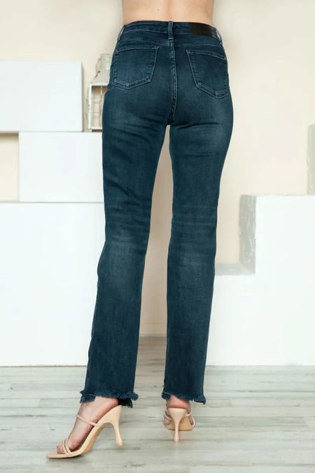 Judy Blue Full Size Button Fly Hem Destroy Straight Jeans - Sleekdenim.com