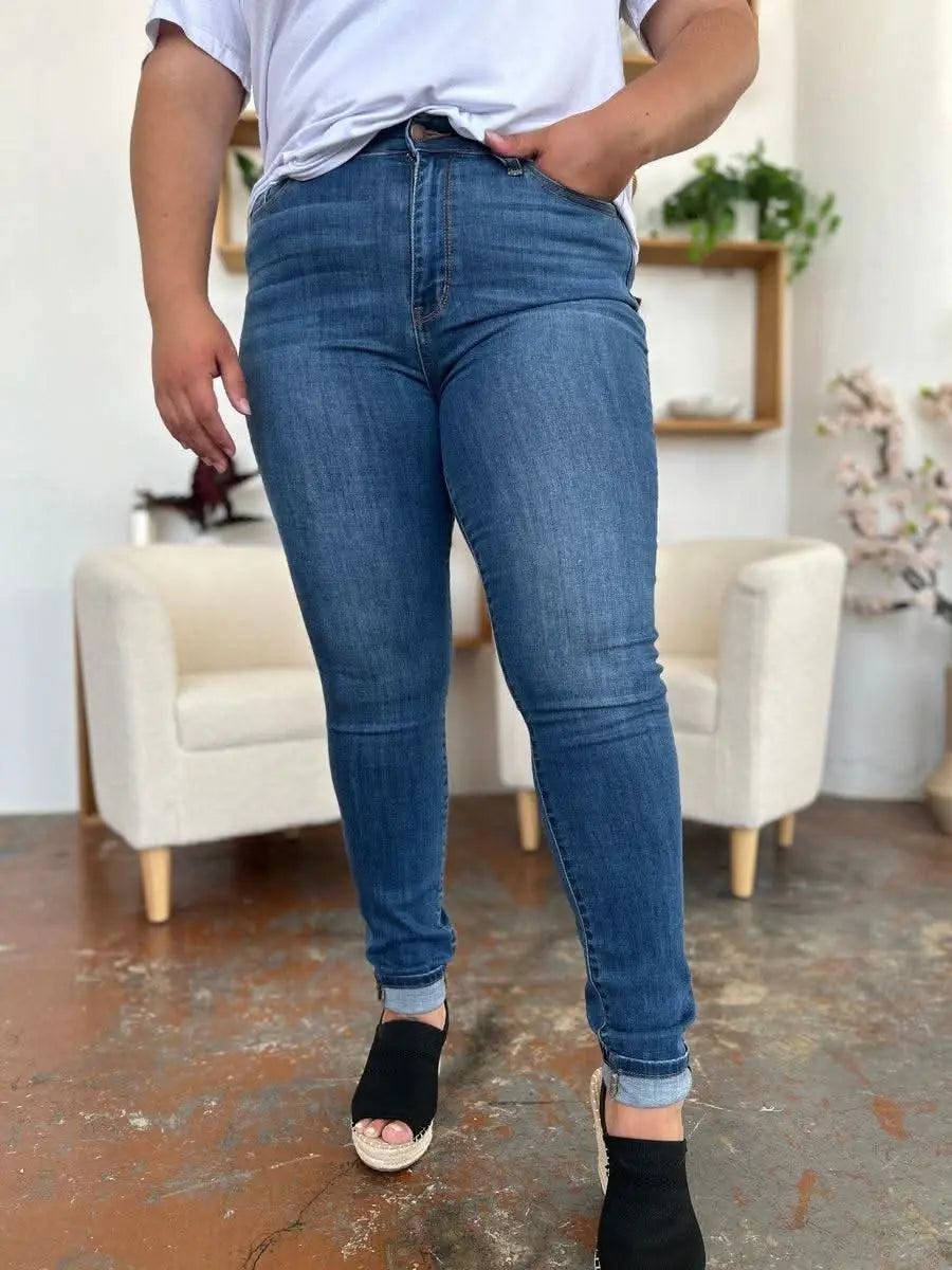 Judy Blue Full Size Cuffed Hem Skinny Jeans - Sleekdenim.com