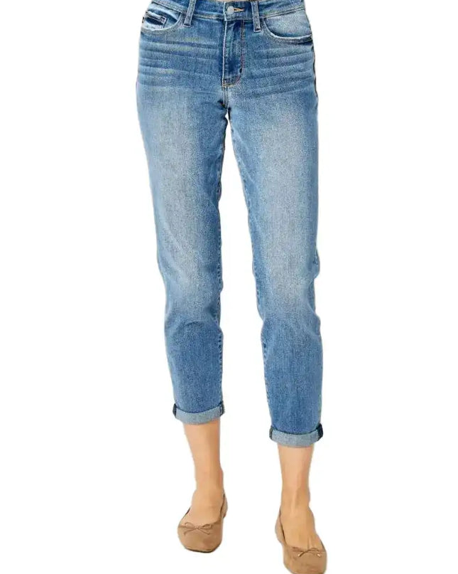 Judy Blue Mid Rise Cuffed Slim Denim Jeans 82441 - Sleekdenim.com