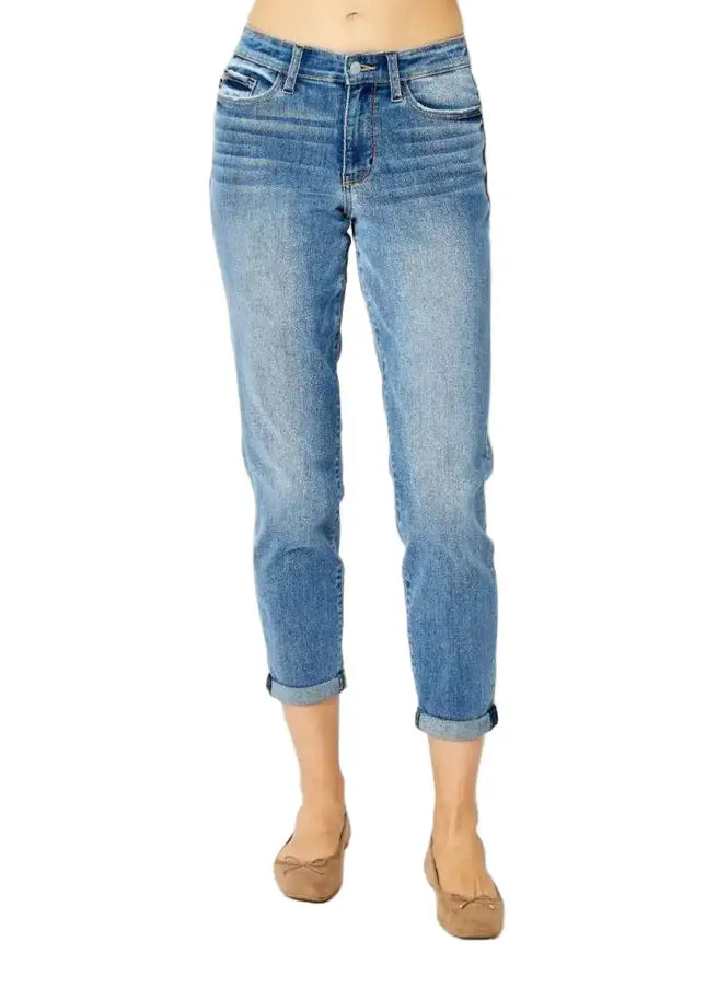 Judy Blue Mid Rise Cuffed Slim Denim Jeans 82441 - Sleekdenim.com