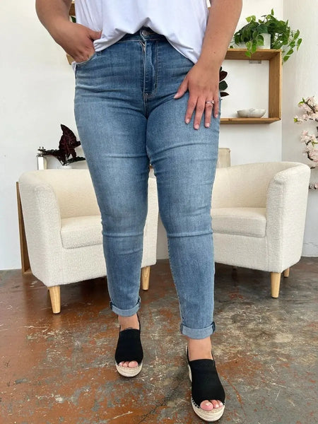 Judy Blue Full Size Cuffed Hem Slim Jeans - Sleekdenim.com