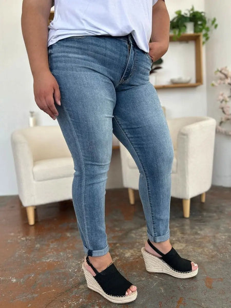 Judy Blue Full Size Cuffed Hem Slim Jeans - Sleekdenim.com