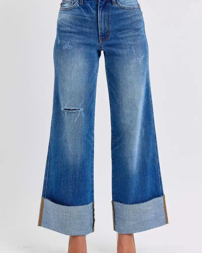 Judy Blue Distressed High Waist Wide Leg Jeans 82636 - Sleekdenim.com