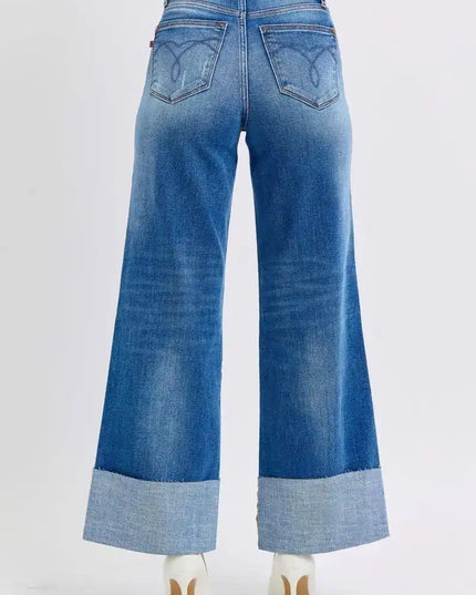 Judy Blue Distressed High Waist Wide Leg Jeans 82636 - Sleekdenim.com