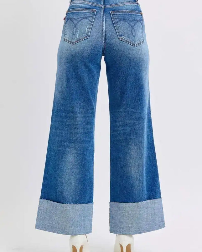 Judy Blue Distressed High Waist Wide Leg Jeans 82636 - Sleekdenim.com