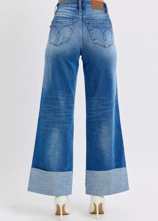 Judy Blue Distressed High Waist Wide Leg Jeans 82636 - Sleekdenim.com