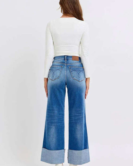 Judy Blue Distressed High Waist Wide Leg Jeans 82636 - Sleekdenim.com