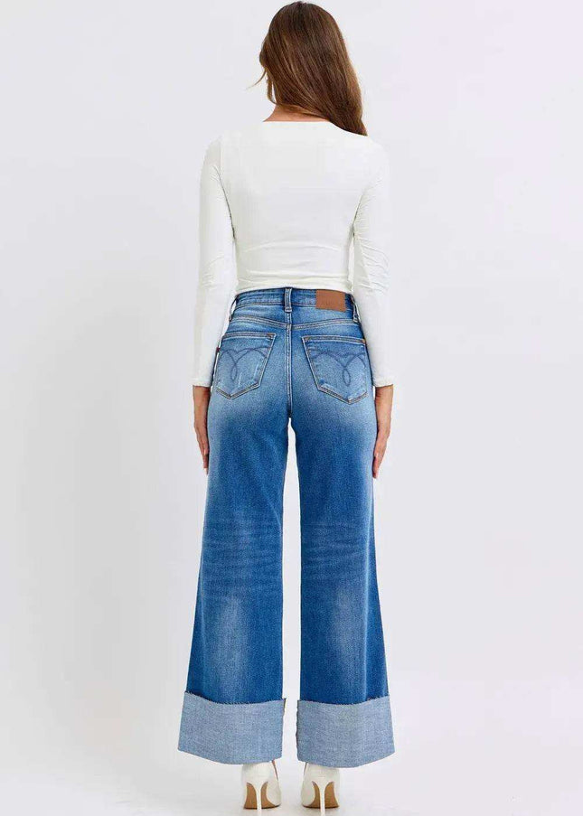 Judy Blue Distressed High Waist Wide Leg Jeans 82636 - Sleekdenim.com