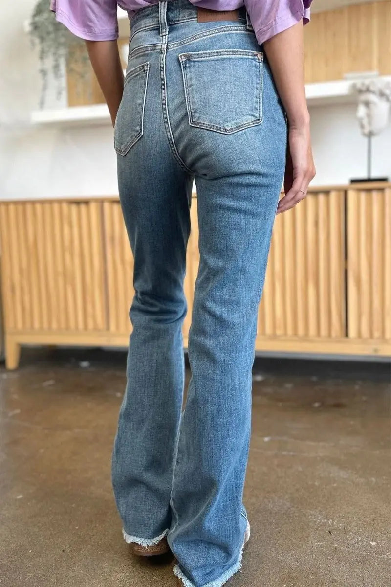 Judy Blue Full Size Distressed Raw Hem Bootcut Jeans - Sleekdenim.com