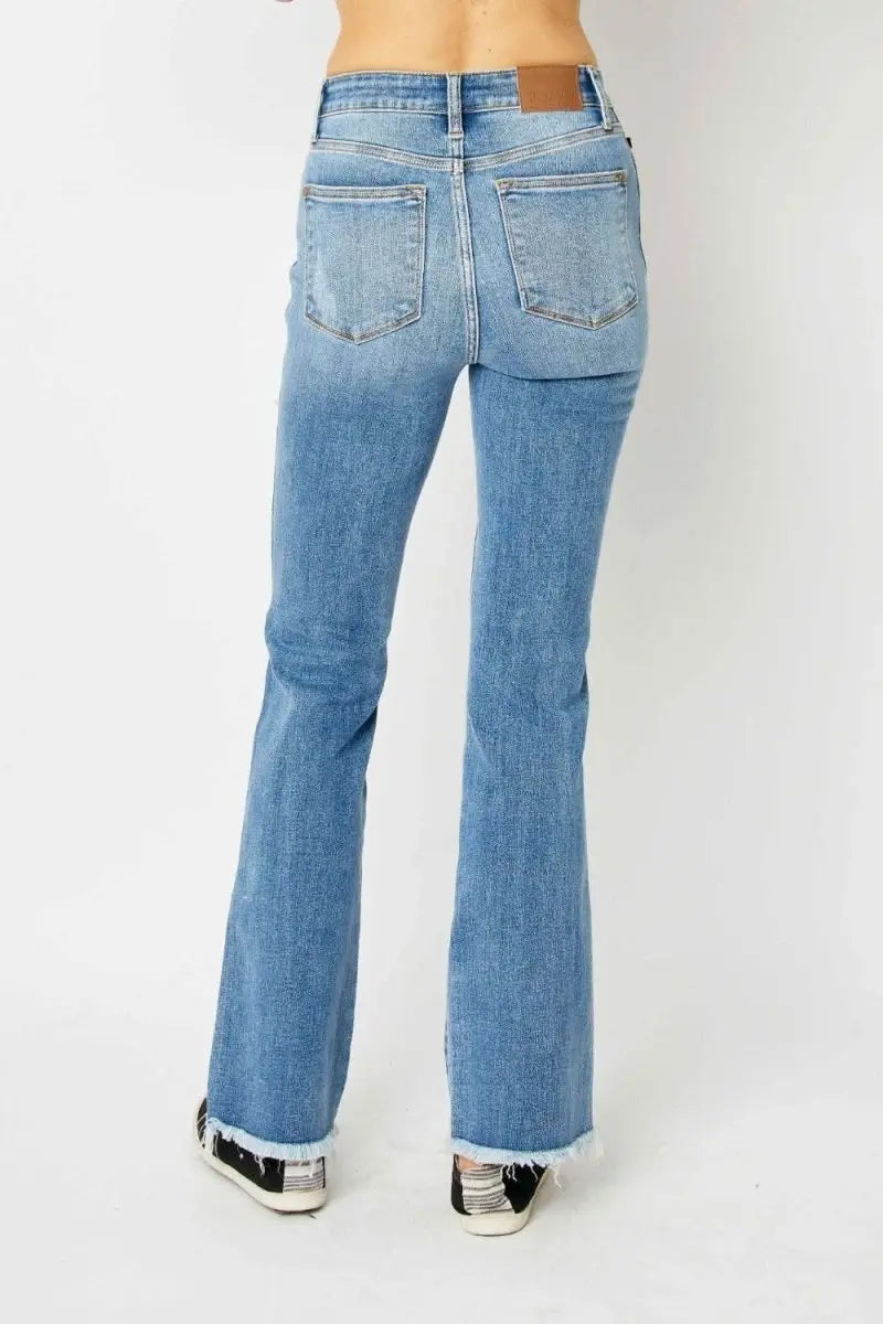 Judy Blue Full Size Distressed Raw Hem Bootcut Jeans - Sleekdenim.com