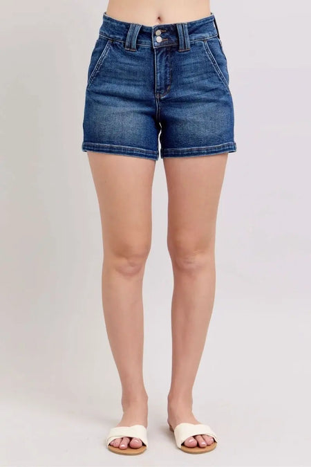 Judy Blue Full Size Double Button Waistband Denim Shorts Plus Size - Sleekdenim.com