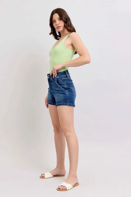 Judy Blue Full Size Double Button Waistband Denim Shorts Plus Size - Sleekdenim.com