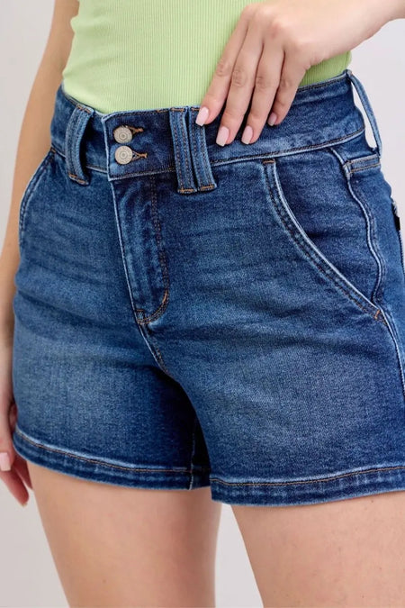 Judy Blue Full Size Double Button Waistband Denim Shorts Plus Size - Sleekdenim.com