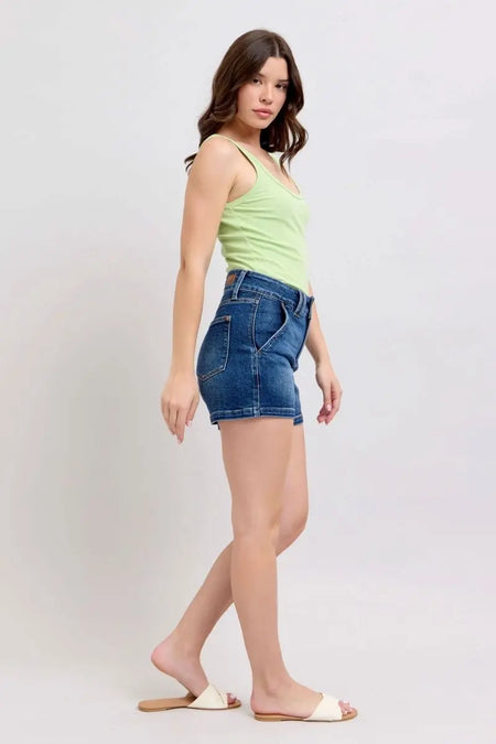 Judy Blue Full Size Double Button Waistband Denim Shorts Plus Size - Sleekdenim.com