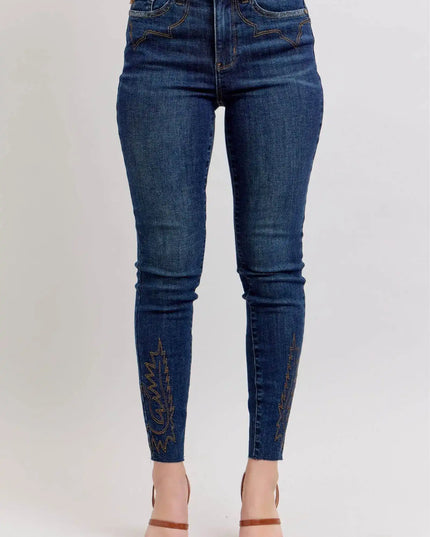Judy Blue Full Size Embroidered High Rise Skinny Jeans - Sleekdenim.com