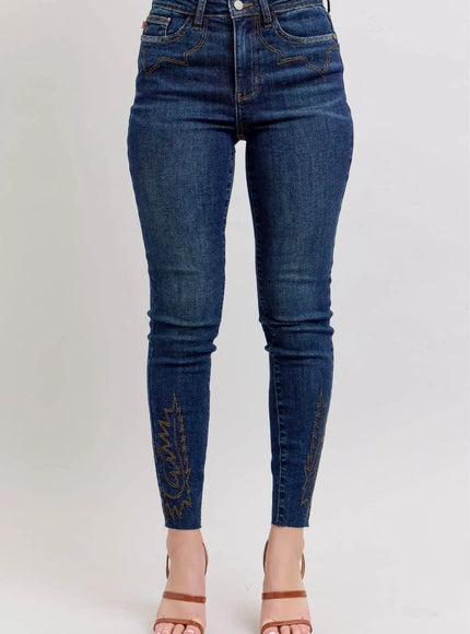 Judy Blue Full Size Embroidered High Rise Skinny Jeans - Sleekdenim.com