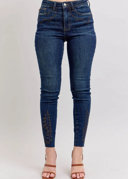 Judy Blue Full Size Embroidered High Rise Skinny Jeans - Sleekdenim.com