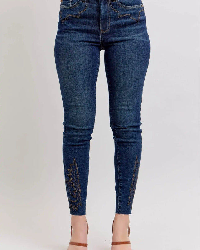 Judy Blue Full Size Embroidered High Rise Skinny Jeans - Sleekdenim.com