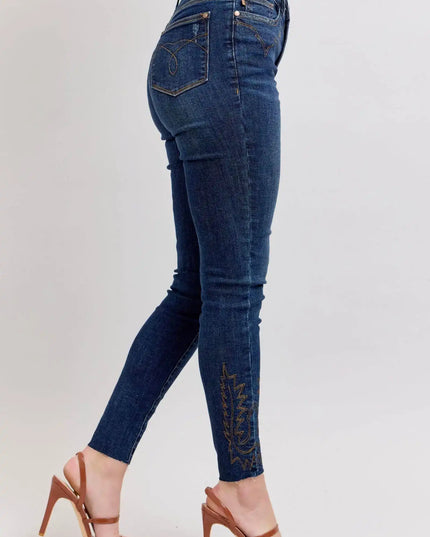 Judy Blue Full Size Embroidered High Rise Skinny Jeans - Sleekdenim.com