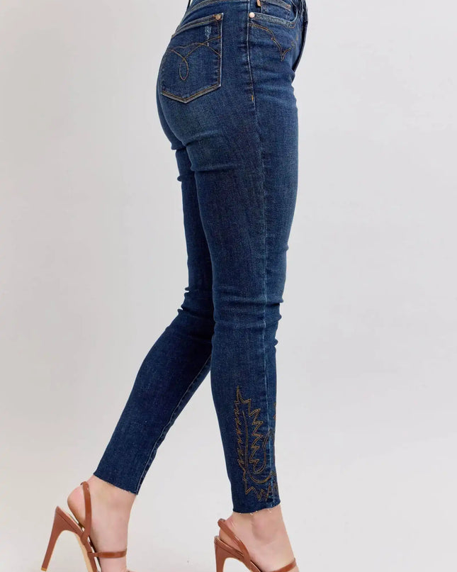 Judy Blue Full Size Embroidered High Rise Skinny Jeans - Sleekdenim.com